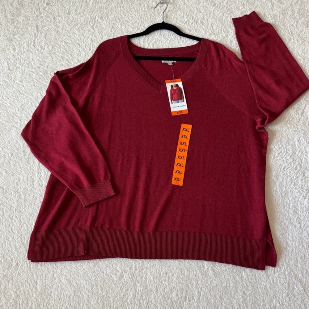Lucky Brand Long Sleeves V Neck Sweater Size XXL Pomegranate Color New - Picture 4 of 11